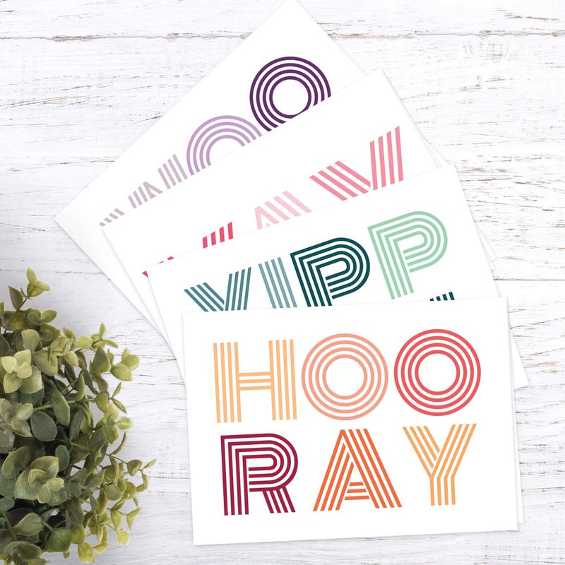 Canopy Street Yay Yippee Woohoo Congratulatory Note Cards / 24 All Occasion Blank Celebration Greeting Cards / 4 Festive Designs / 3 1/2" x 4 7/8" Congrats Graduation Celebration Event Cards - Image 4